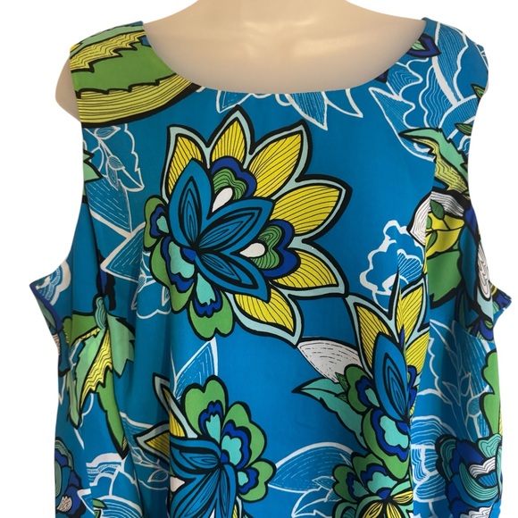 Kaari Blue Tops - SPRING/SUMMER  Floral Print Sleeveless Blouse   PLUS: 2X        #6